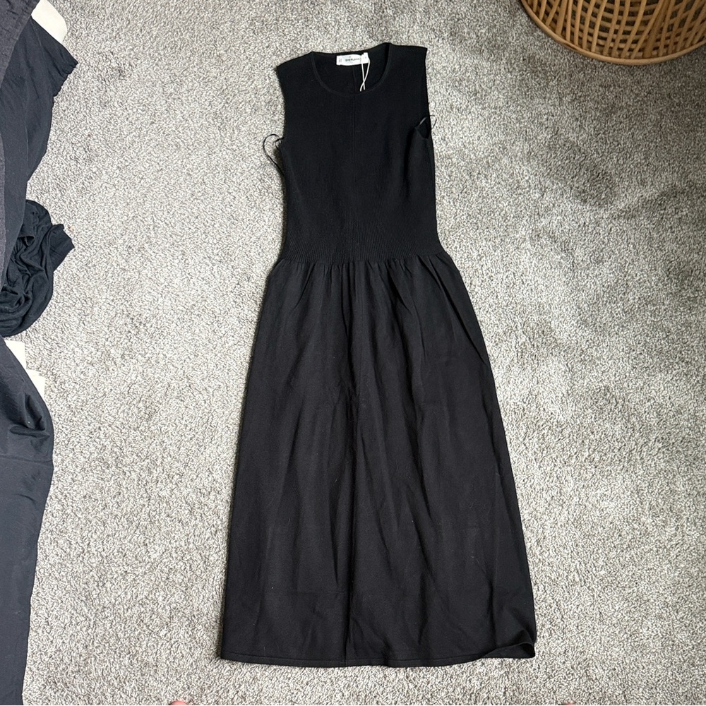 Everlane NEW Black Sleeveless Drop Waist Midi Crew Knit Dress Small - Picture 2 of 6